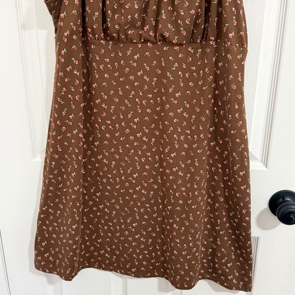 No Boundaries Mini Dress XXL Brown Pink Floral Rosette Cottage Fairy Babydoll - Picture 4 of 12
